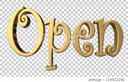 3DCG立体文字「Open/開店記念」ゴールド,金 3DCG立体文字「Open/開店記念」ゴールド,金 114922292