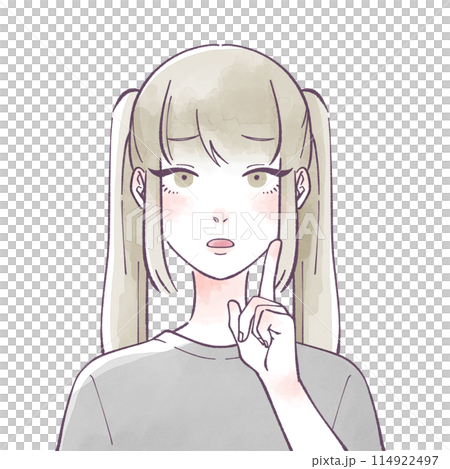 Troubled woman with twin tails watercolor 114922497