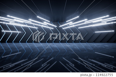 Dark room with lamp lighting illumination, 3d 114922755