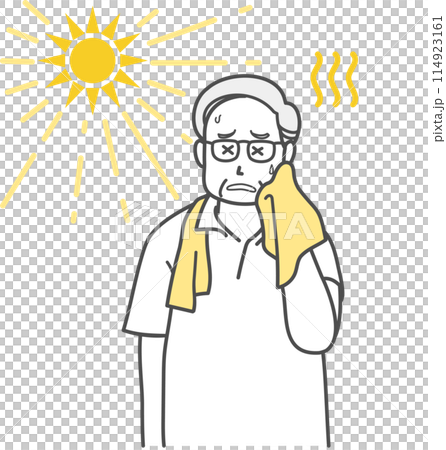 暑さで熱中症になったシニア男性のイラスト 114923161