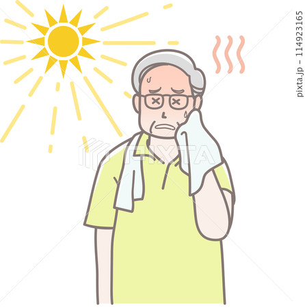 暑さで熱中症になったシニア男性のイラスト 114923165