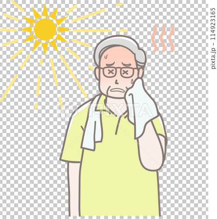 暑さで熱中症になったシニア男性のイラスト 114923165