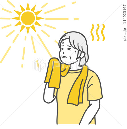 暑さで熱中症になったシニア女性のイラスト 暑さで熱中症になったシニア女性のイラスト 114923167