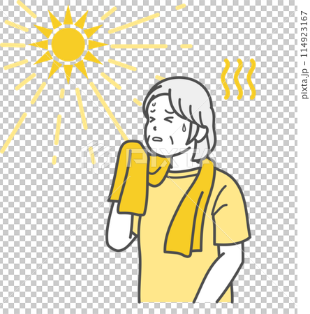暑さで熱中症になったシニア女性のイラスト 暑さで熱中症になったシニア女性のイラスト 114923167