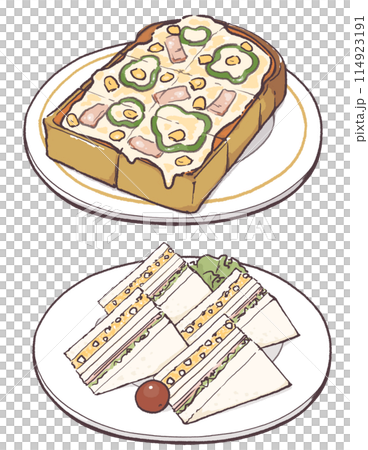 喫茶店のピザトーストとサンドイッチ 114923191