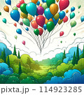 空飛ぶ気球と空の風景 114923285