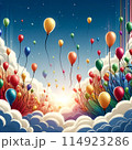 空に浮かぶ風船と雲 114923286