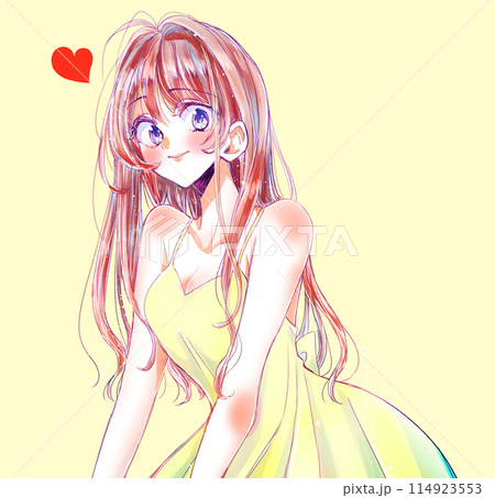 ロングヘアのセクシーな女性　笑顔 114923553