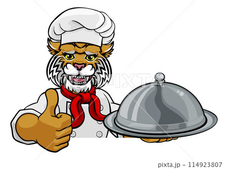 Wildcat Chef Mascot Sign Cartoon Character 114923807