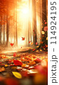 夕日に照らされた紅葉 114924195