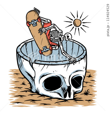 hand drawing of skull skater illustration hand drawing of skull skater illustration 114924529