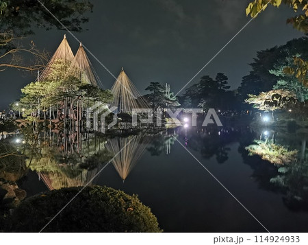 金沢 兼六園 紅葉夜景ライトアップ 雪吊り 金沢 兼六園 紅葉夜景ライトアップ 雪吊り 114924933