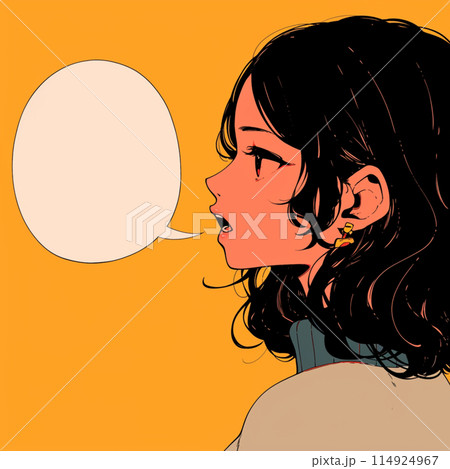 横顔の女性とふきだし 114924967