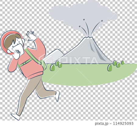 一名婦女在登山時從火山爆發中撤離。 114925093