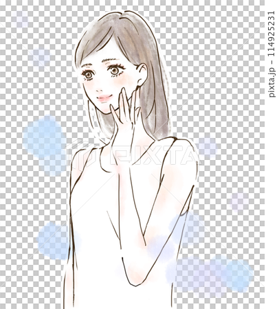 Illustration of a woman whose nasolabial folds have disappeared Skin care Hand-drawn Beauty Illustration of a woman whose nasolabial folds have disappeared Skin care Hand-drawn Beauty 114925231