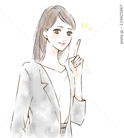 カスタマーハラスメント対策についてアドバイスする女性　指差し　イラスト 114925667