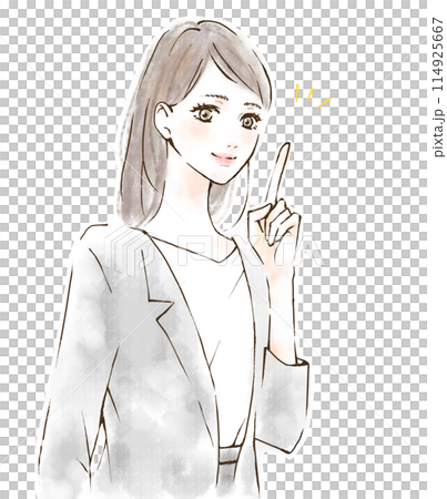 カスタマーハラスメント対策についてアドバイスする女性　指差し　イラスト 114925667