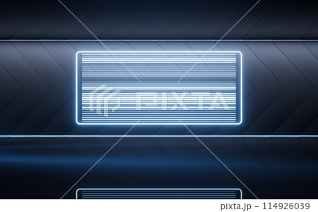 Dark room with neon lines effect, 3d rendering.のイラスト素材 [114926039] - PIXTA