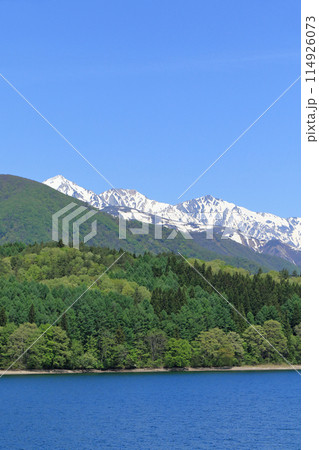 5月の青木湖と白馬三山 114926073