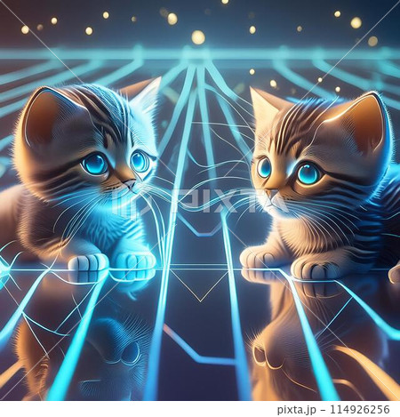 近未来の世界にいる子猫の透視図	 114926256