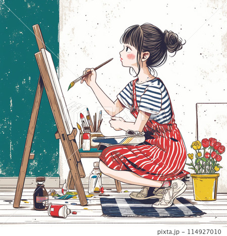 絵を描く女性のイラスト素材 [114927010] - PIXTA