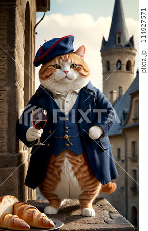 Cat sommelier with a glass of red wine 114927571