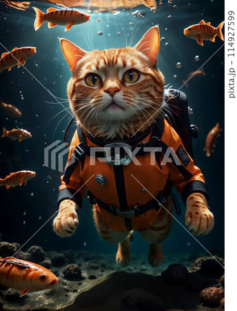 The cat diver hunts sausages 114927599