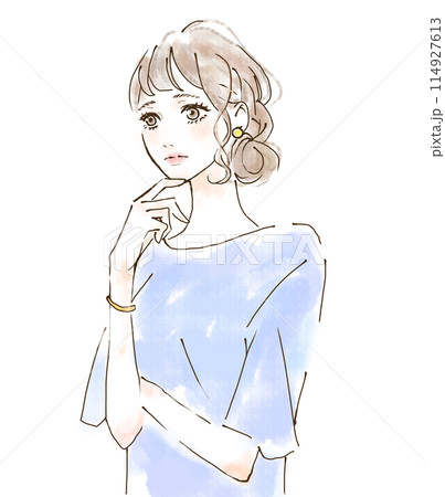 考え事をしている女性のイラスト 114927613