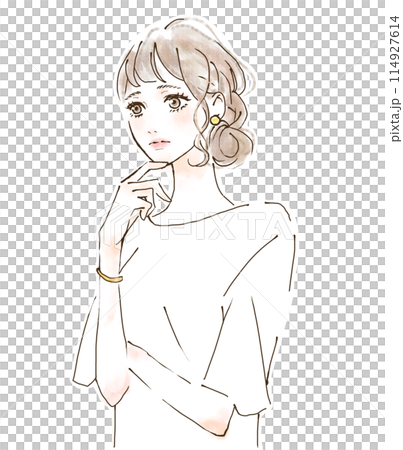 腕を組む女性のイラスト　悩む表情 114927614