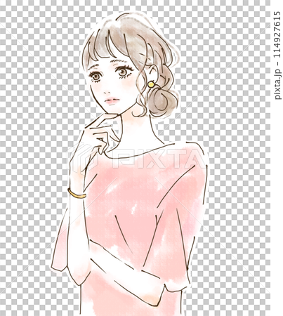子供の教育と受験について考える女性のイラスト　腕組み 114927615