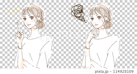 Women's illustration set, worries and solutions, before and after, simple Women's illustration set, worries and solutions, before and after, simple 114928109