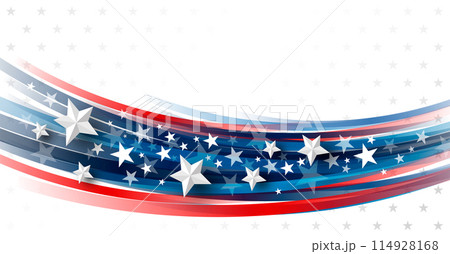 4th of july USA independence day banner design of stars and line curve on blue background with copy space vector illustration 114928168