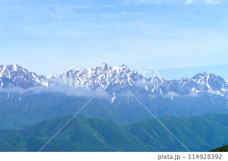 鷹狩山山頂からの北アルプス山並 114928392