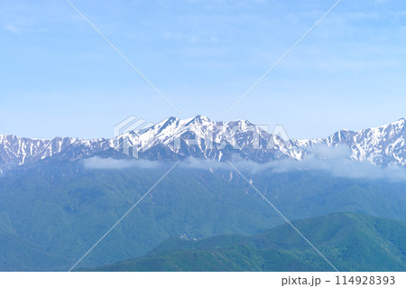 鷹狩山山頂からの北アルプス山並 114928393
