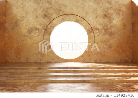 Creative design of golden wall with steps. 3d render 114928416
