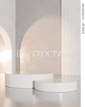 3D rendering image of round podiums for product presentation in studio 114928430