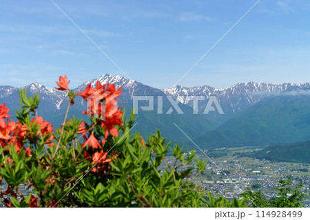 鷹狩山山頂からの北アルプス山並 114928499