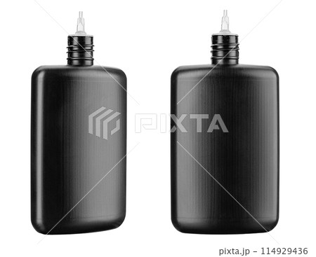 Plastic bottle of universal lubricant oil isolated on white background. 114929436