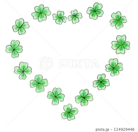 ハート形に並んだクローバー・主線黒 ハート形に並んだクローバー・主線黒 114929446