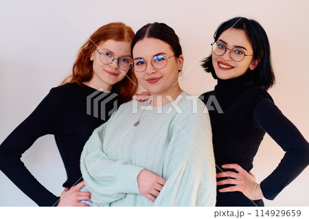 Sisters United: A Portrait of Family Love and Bonding on White Background Sisters United: A Portrait of Family Love and Bonding on White Background 114929659