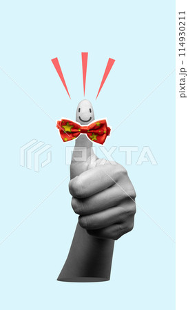 Creative thumb up with easter egg and bow tie illustration Creative thumb up with easter egg and bow tie illustration 114930211