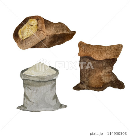 Sack flour potato brown a watercolor illustration Sack flour potato brown a watercolor illustration 114930508