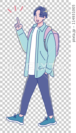 笑顔で歩くアニメ調の若い男子学生 114931005