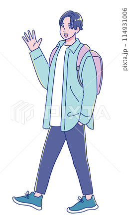 笑顔で歩くアニメ調の若い男子学生 笑顔で歩くアニメ調の若い男子学生 114931006