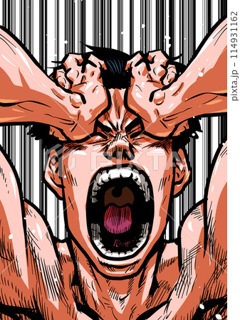 頭を抱え叫ぶ裸の男性のイラスト 114931162