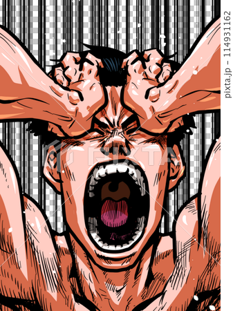 頭を抱え叫ぶ裸の男性のイラスト 114931162