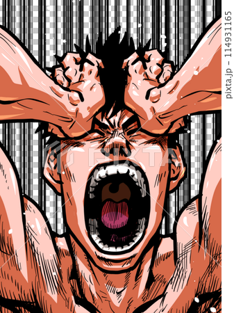 一個裸體男人抱著頭尖叫的插圖 114931165