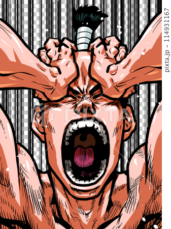 頭を抱え叫ぶ裸の男性のイラスト 114931167