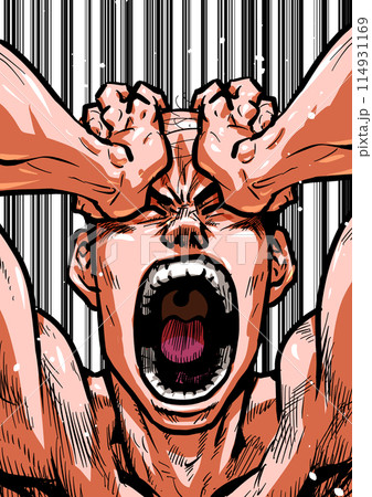 頭を抱え叫ぶ裸の男性のイラスト 114931169