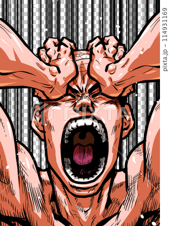 頭を抱え叫ぶ裸の男性のイラスト 114931169